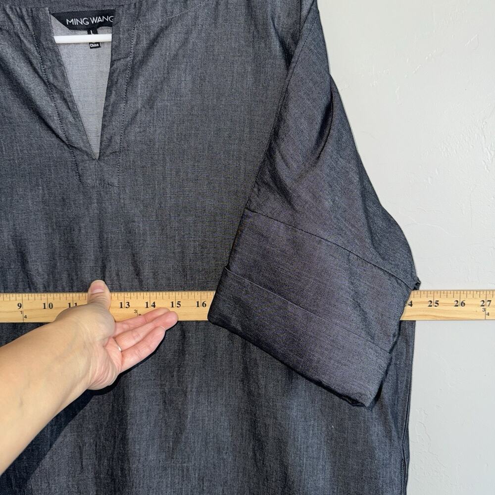 Ming Wang A Line Chambray Shift Dress Dark Denim Woman’s Sz L Cotton Gray Black - Picture 5 of 10
